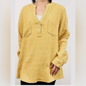 Mote Yellow Linen Long Sleeve Shirt